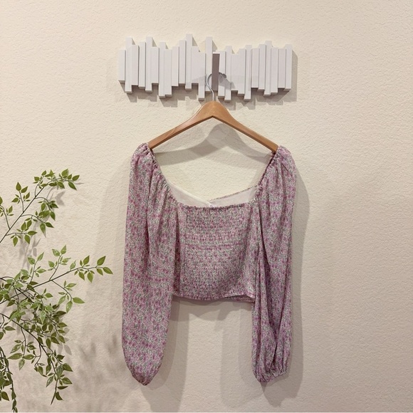 ASTR Plisse Long Sleeve Cross Bust Blouse Top in Purple Ditsy Size Small NWT - Picture 5 of 9